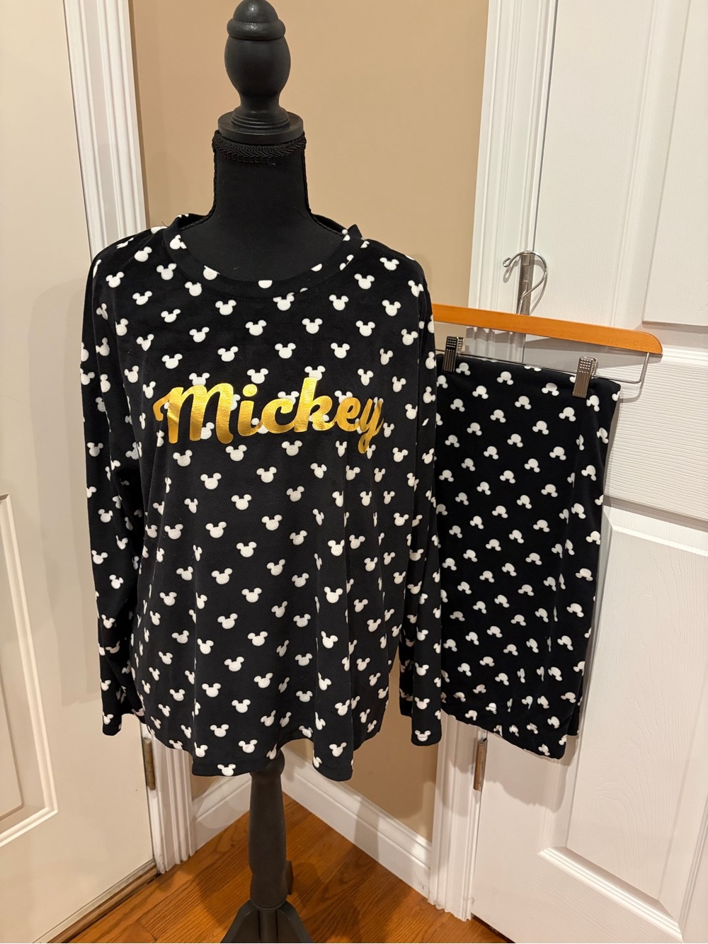 Disney Black and White Mickey Pajama Set with Gold Script